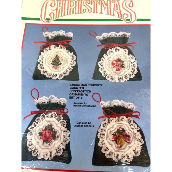 Bucilla Christmas Pouches Counted Cross-Stitch Set Of 4, Pattern only - Picture 2 of 3